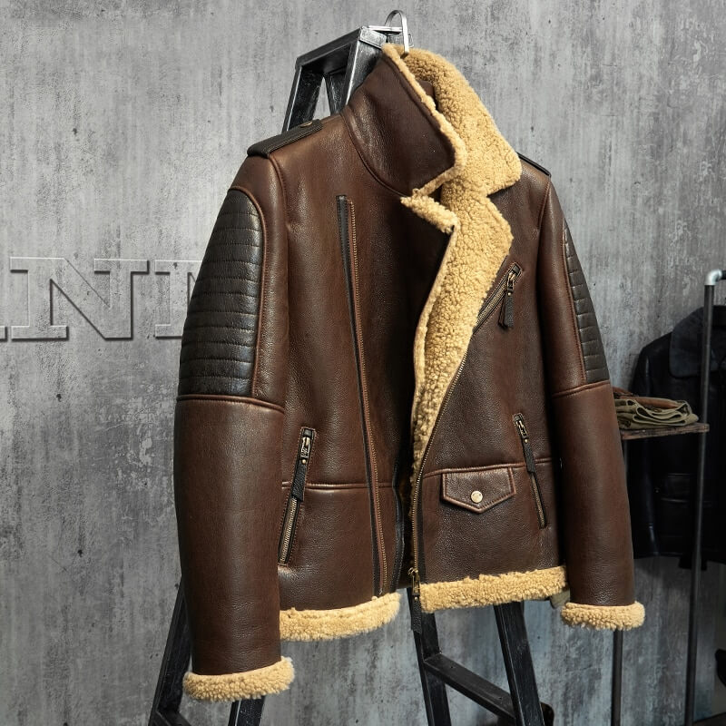 Dark Brown Shearling Bomber Jacket | Leather Factory Shop