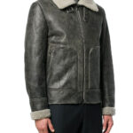 Grey Belt Shearling Leather Jacket