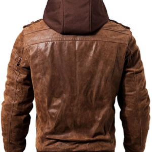 Vintage Men's Brown Leather Motorcycle Jacket with Removable Hood 2 / Leather Factory Shop / LFS