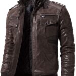 Vintage Men's Moto Biker Real Cow Brown Leather Jacket 1 / Leather Factory Shop / LFS