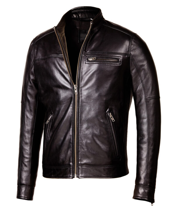 Designer Biker Black LFS Leather Jacket 1 / Leather Factory Shop / LFS