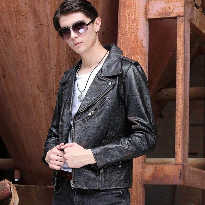 Double Breasted Brando Style Motorcycle Jacket — Leather Factory Shop