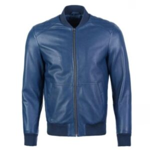 Bomber Leather Jacket Blue