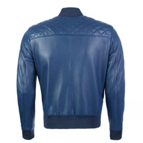 Bomber Leather Jacket Blue