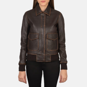 Brown Bomber Leather Jacket Women's