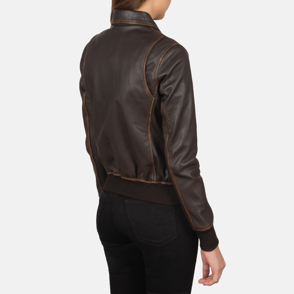 Brown Bomber Leather Jacket Women's