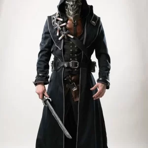 Dishonored Corvo Attano Black Leather Hooded Coat