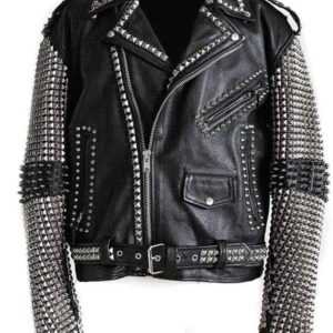 Mens Punk Studded Black Leather Jacket