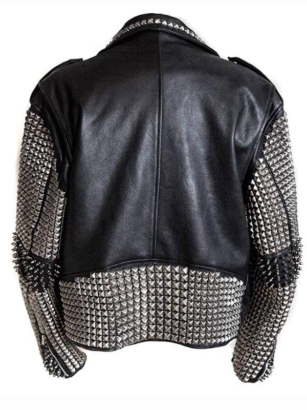 Mens Punk Studded Black Leather Jacket